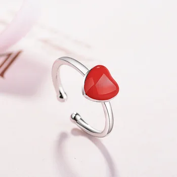 

Personality 925 Sterling Silver Red Heart Rings Thai Silver Opening Adjustable Rings For Women Men bague