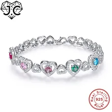 J.C для женщин Романтический розовый синий Изумрудный топаз Изящные ювелирные Браслеты подлинный 925 Стандартный браслет в подарок из стерлингового серебра