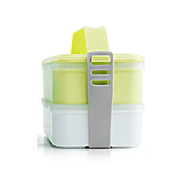 Высокое качество 1400 мл двухслойный Ланч-бокс с ручкой для микроволновой печи ланч-боксы Bento Ланч-бокс столовая посуда Экологически чистая - Цвет: Зеленый