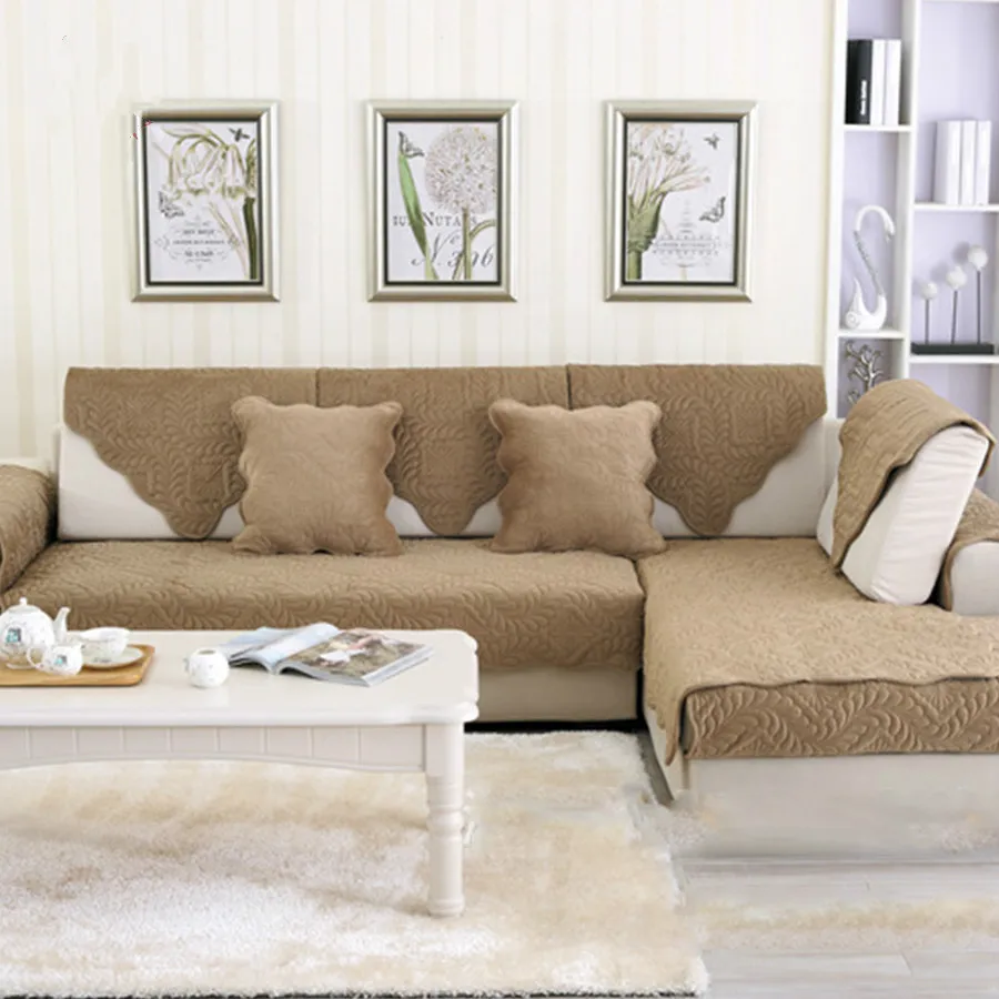 Camel coffee floral plush sofa cover quilting slipcovers ...