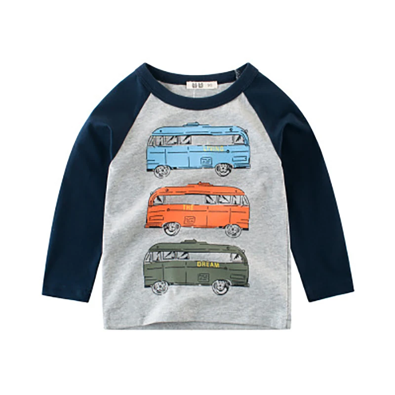 

ideacherry Baby Boys T-shirts Autumn Long Sleeve Cartoon Truck Pattern Sport T-shirts for Kids Children Pure Cotton Tops Clothes