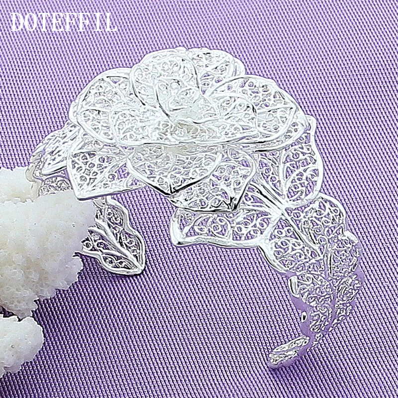 DOTEFFIL 925 Sterling Silver Big Flowers Bangle Bracelet For Woman Wedding Engagement Fashion Charm Party Jewelry | Украшения и