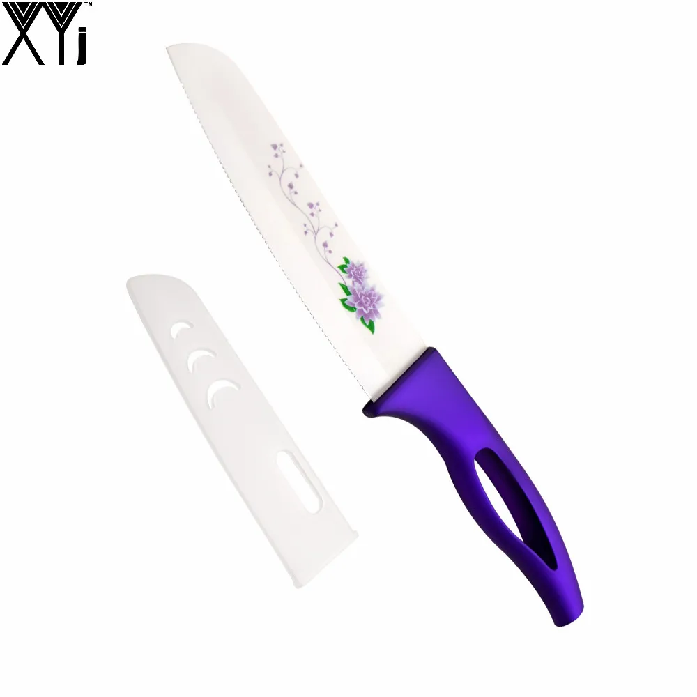 XYj Beauty Flower White Blade Ceramic Knife 6 inch Santoku Kitchen