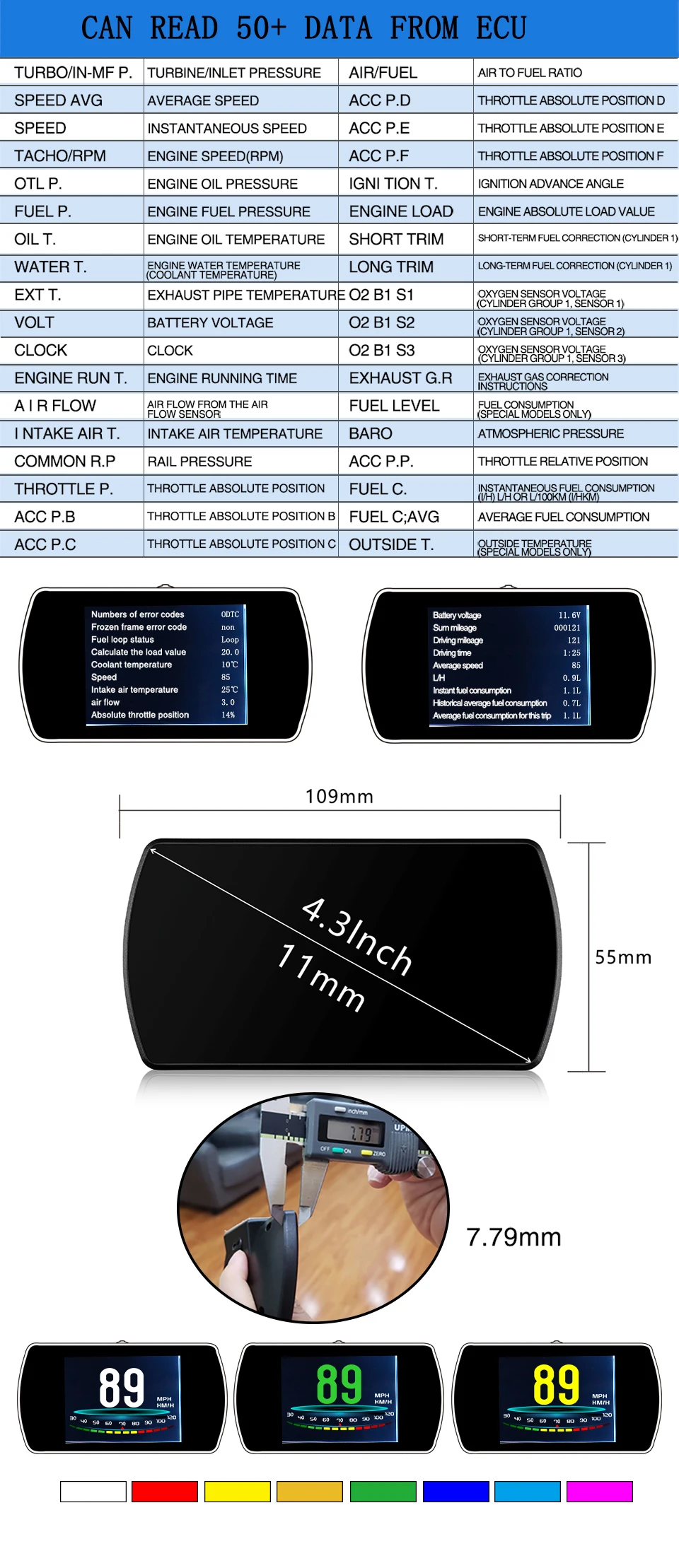 VJOYCAR P12 5,8 TFT OBD Hud бортовой компьютер головой вверх Дисплей Цифровой автомобиль Скорость проектор бортовой компьютер OBD2 Скорость ometer лобовое стекло Projetor