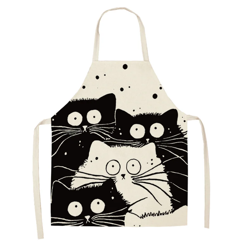 1Pcs Kitchen Apron Cute Cartoon Cat Printed Sleeveless Cotton Linen Aprons for Men Women Home Cleaning Tools 66*47cm