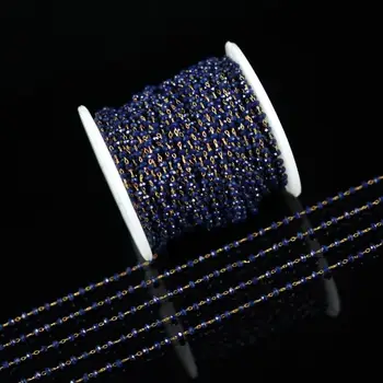

5 Meters,2x3mm Dark Blue Glass Rondelle Craft Jewelry Chains,Wire Wrapped Brass Links Beads Chains Necklace Earrings Making