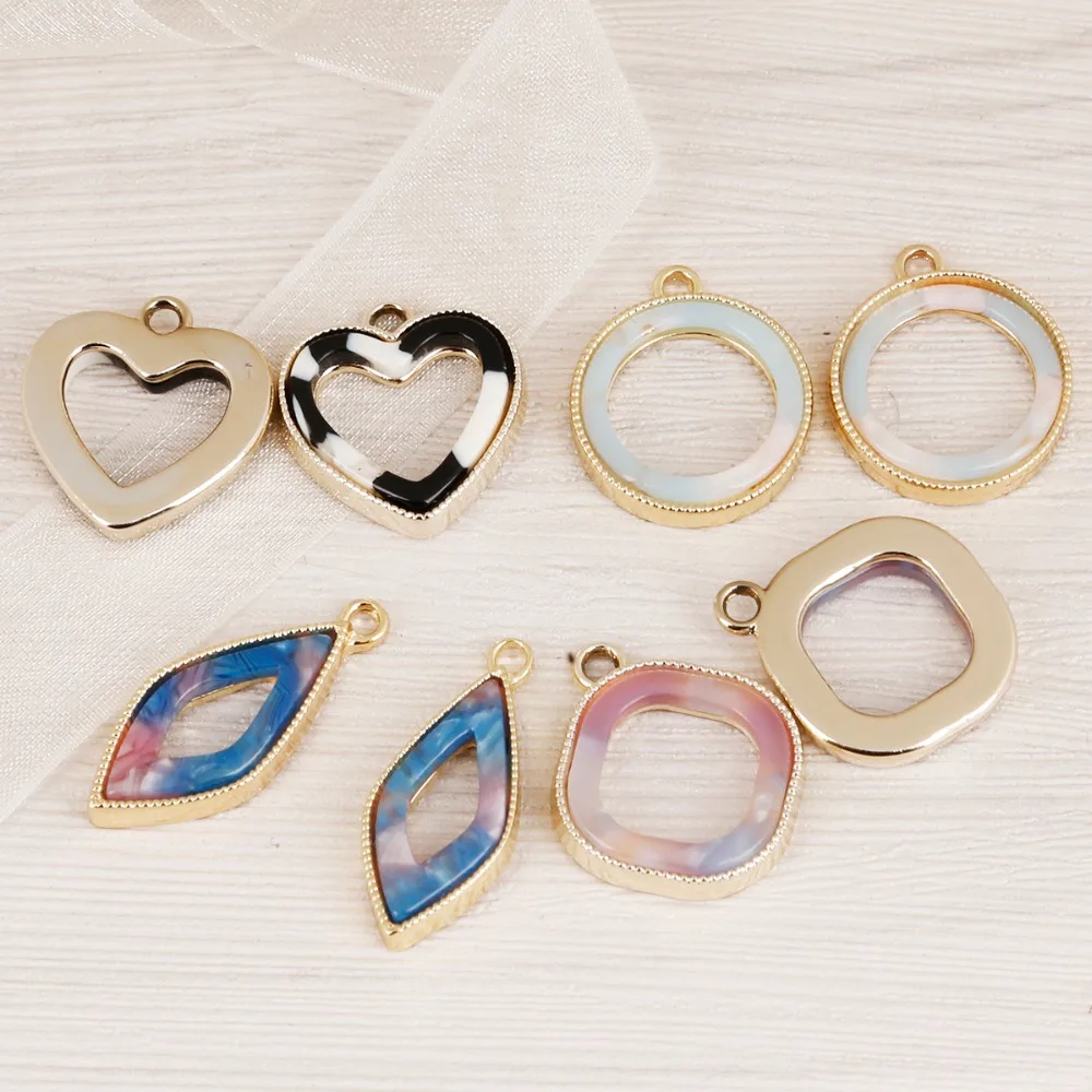 2PCS Geometric Gold Tone Acrylic Charms Pendants DIY Fashion Jewelry Earrings Bracelets