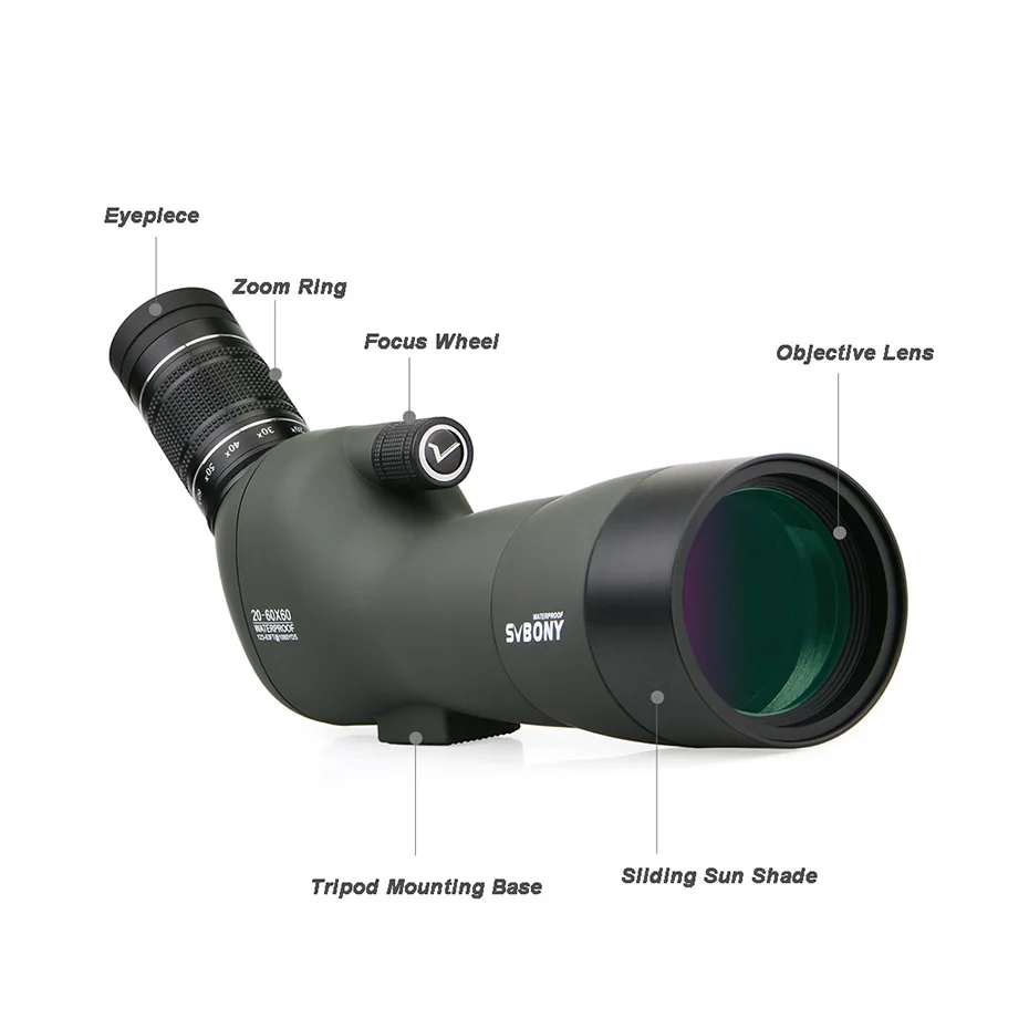 Visando o Escopo Tiro ao Alvo Svbony Ocular Zoom Bak4 Prisma Fmc Lente Objetiva Telescópio Birdver Caça 20-60x60 Sv29 23mm 3 ocular zoom bak4 prisma fmc lente objetiva