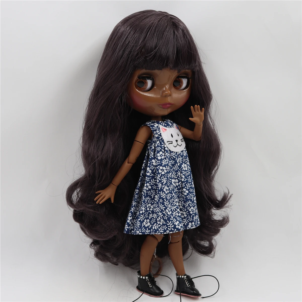 Lední DBS blyth panenka 1/6 bjd hračka super černá kůže tónový jazyk hluboká fialový vlasy kloub tělo 30cm hračka anime holčičky