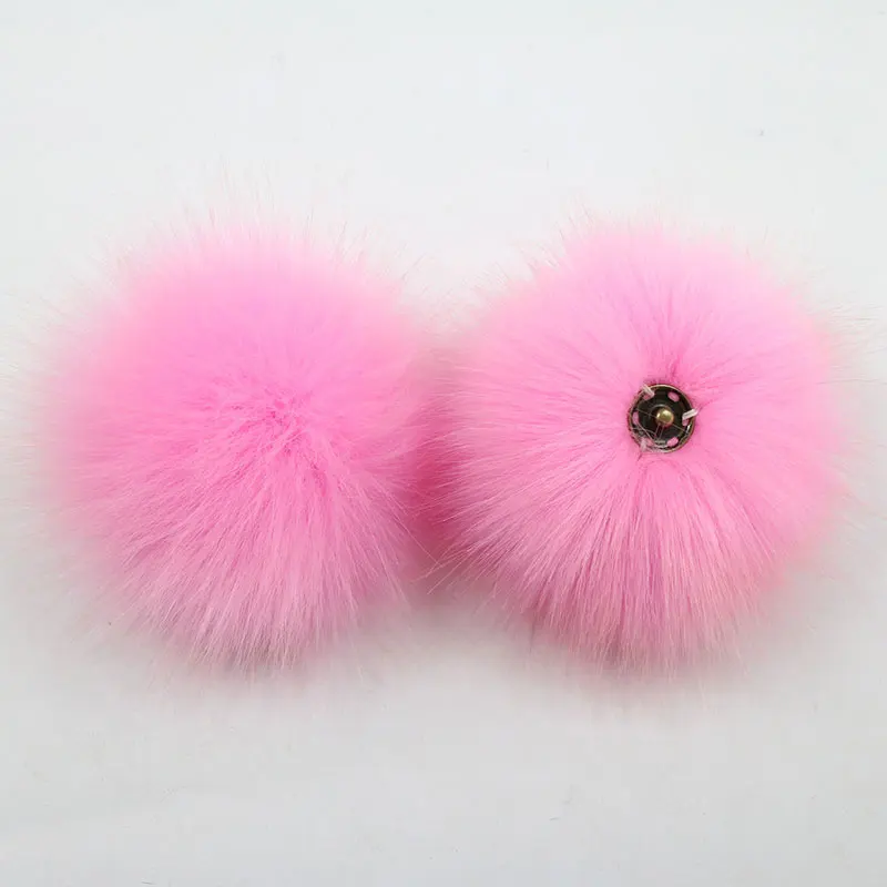 DIY пушистые накладные Pom мяч 8 см Искусственный помпон из меха с Пресс кнопка для шляпа Ключ Цепочки, аксессуары украшены мяч - Цвет: Pink