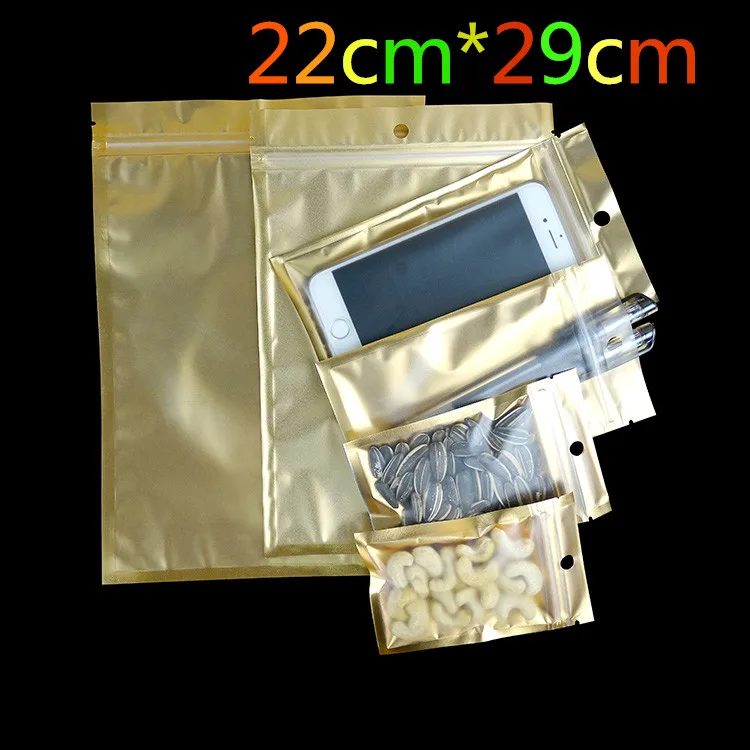 22*29cm Golden / Clear Self Sealed Zipper Plastic Retail Pack Package