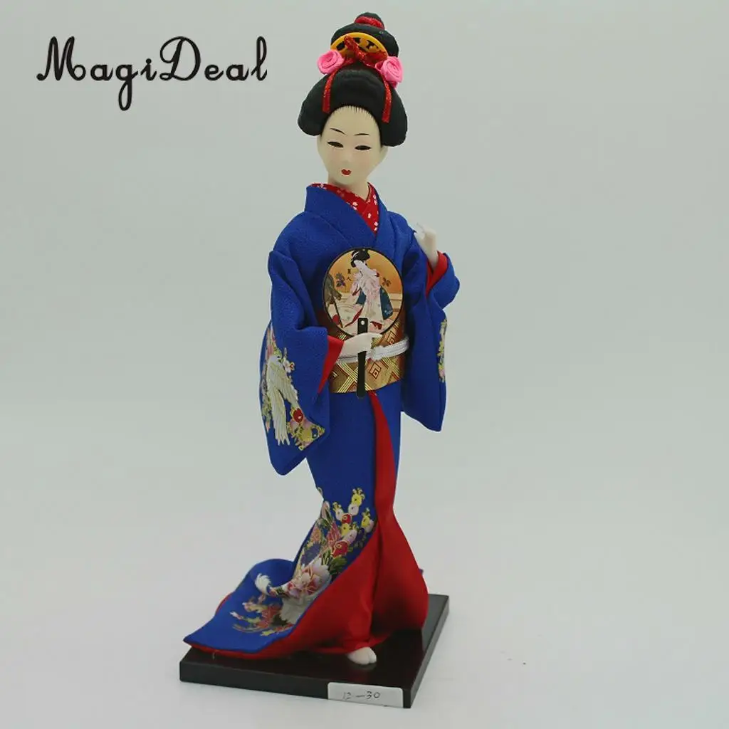 12inch Japanese Kimono Geisha Dolls Kokeshi Crafts Decoration Dark Blue Clothes