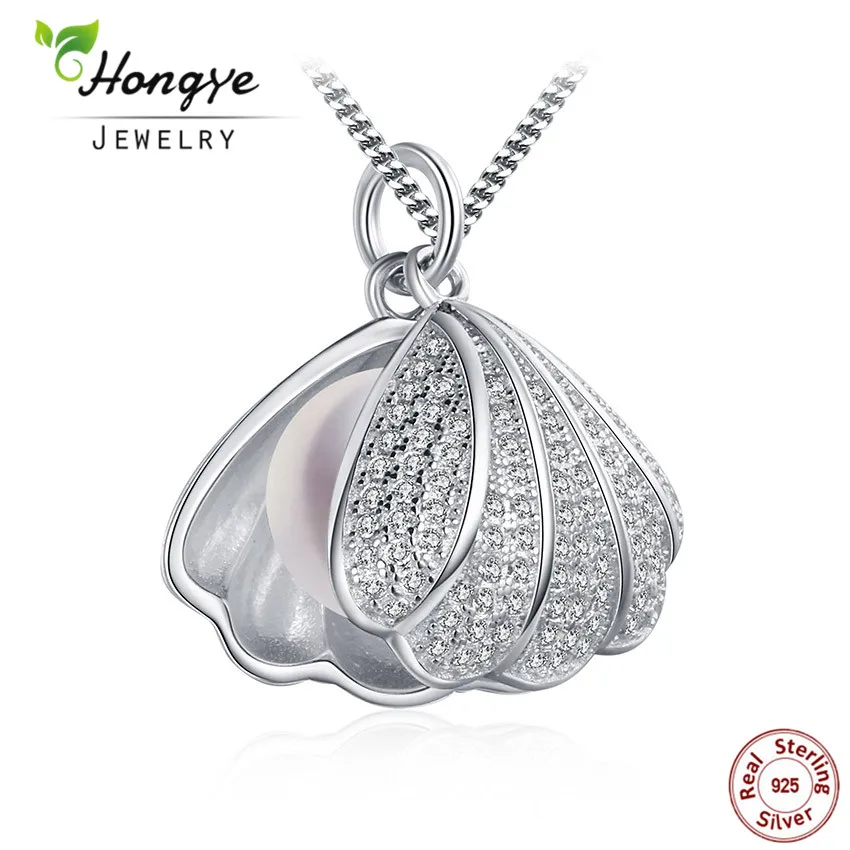 

Hongye 925 Silver Pearl Pendant For Women,Real Natural Freshwater Pearl Pendant Necklace Mother of Pearl Jewelry Shell Design