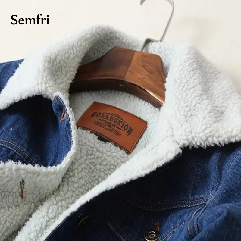 Semfri куртка зимняя женская джинсовая с мехом овечьей шерсти chaqueta mujer 2019 длинным