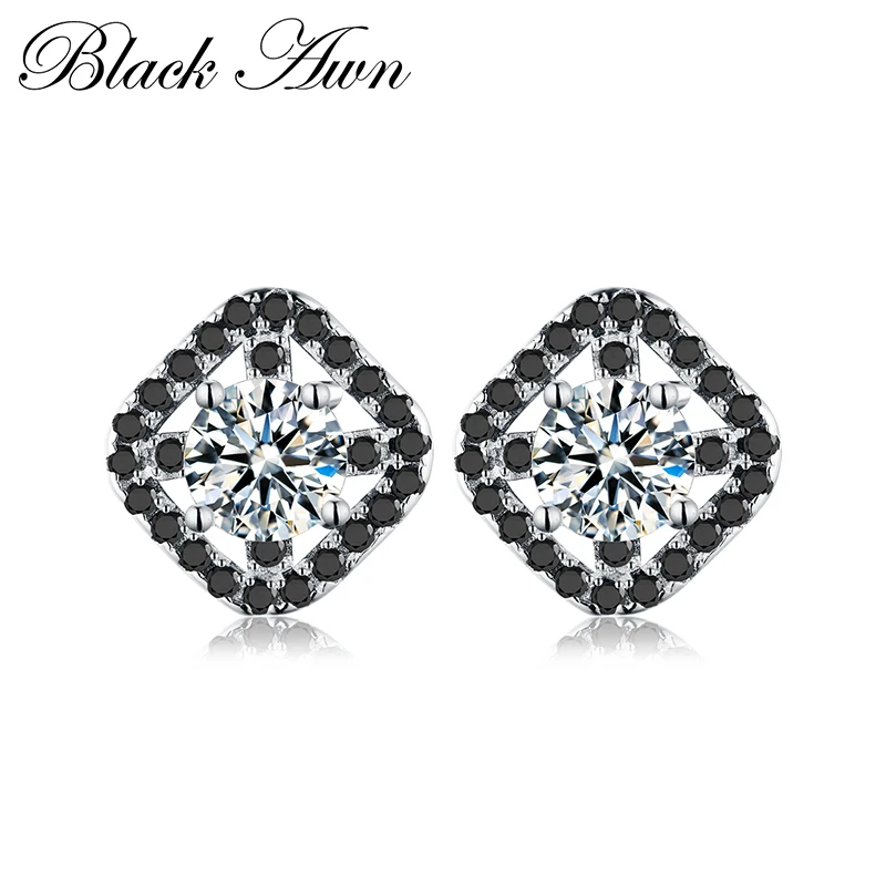 

[BLACK AWN] Cute Engagement Stud Earrings for Women 925 Sterling Silver Jewelry Boucle D'oreille Brincos T178