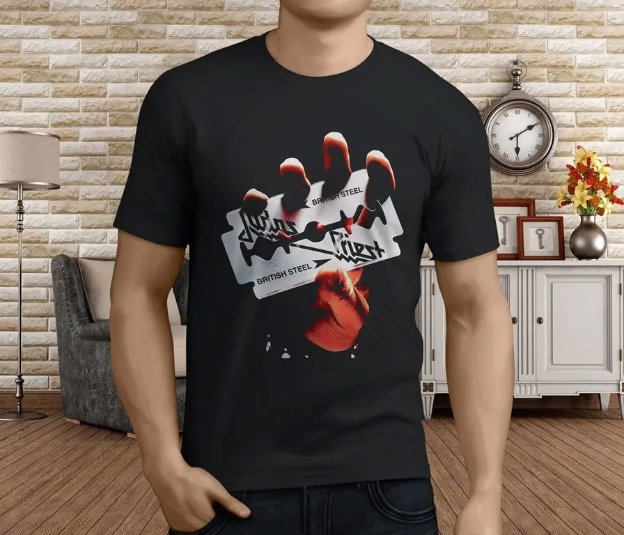 New Popular Judas Priest Rock Band British Steel Men s Black T Shirt S 3XL Printed Round Men 