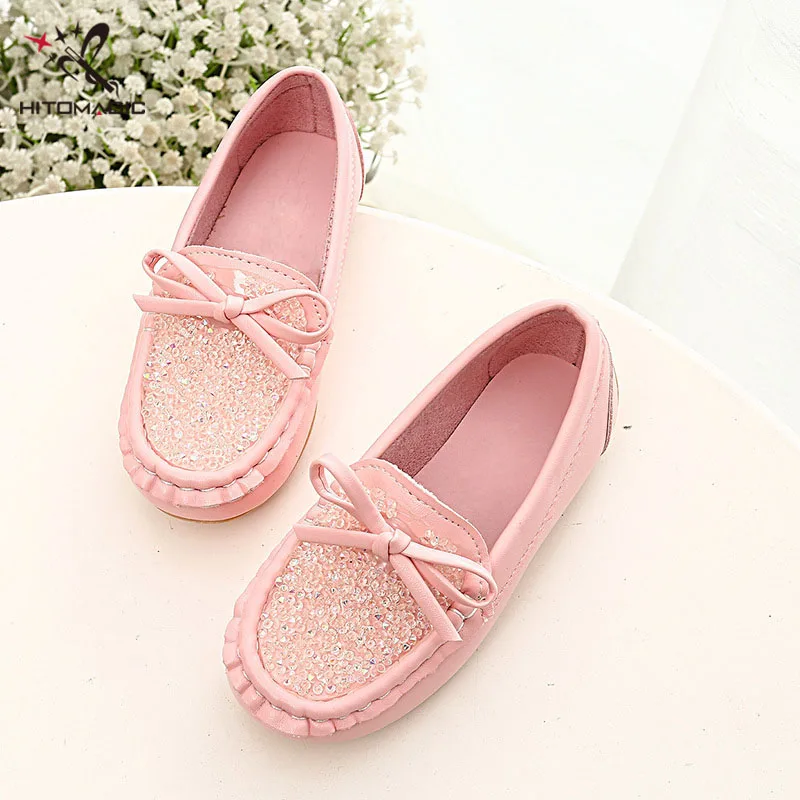 

HITOMAGIC Children Shoes Girls Female Footwear With Rhinestones Bow Spring Summer Autumn Breathable Casual Kids Peas Shoe