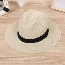 Фотография Summer Beach Women Hat Brim Ladies Sun Hat Casual Panama jazz Straw Hat Men Cap Sun Visor Cap Male Sombrero Chapeau Femme 
