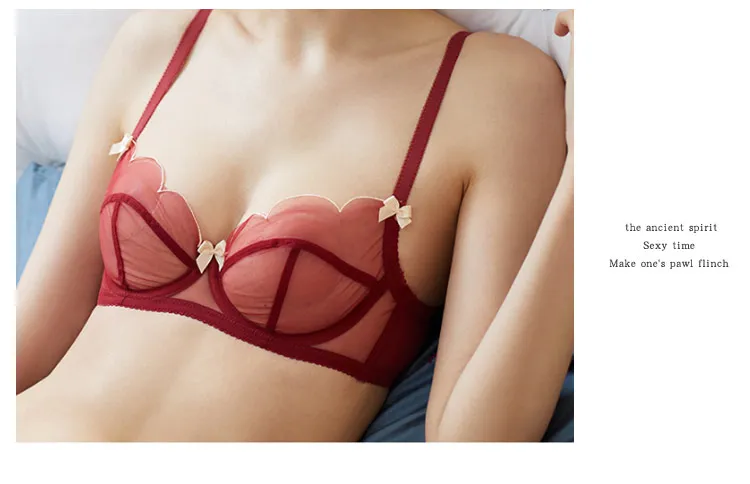 red bra set Transparent Bra Petal Shape Sexy Lingerie Set Underwire Bow Decoration Underwear Women Sexy Mesh Bra Set Seethrough lace bra panty set