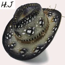 Для женщин Для мужчин соломы Западная Шляпы ковбойские с Roll Up Брим папа сомбреро Hombre шляпу на открытом воздухе летом пастушка пляжные Защита от солнца Hat