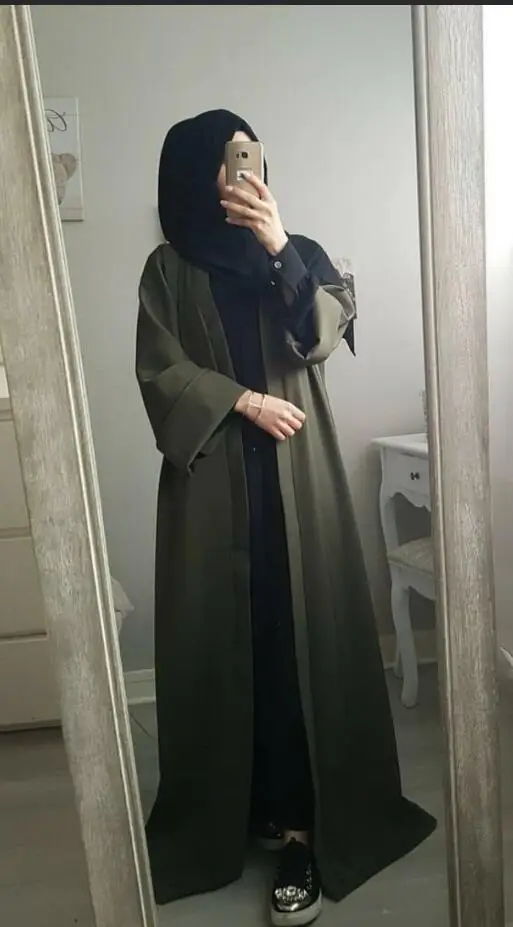 Buytiz ОАЭ открытый стежок красный хаки черный Дубай Кафтан Халат длинный кардиган мусульманская абайя молитва платье для женщин турецкая исламская одежда - Цвет: army green