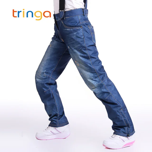 US $29.49 TRINGA Ski Trousers Snowboard Pants Denim Suspenders Ski Men Waterproof Breathable Warm Skiing and 