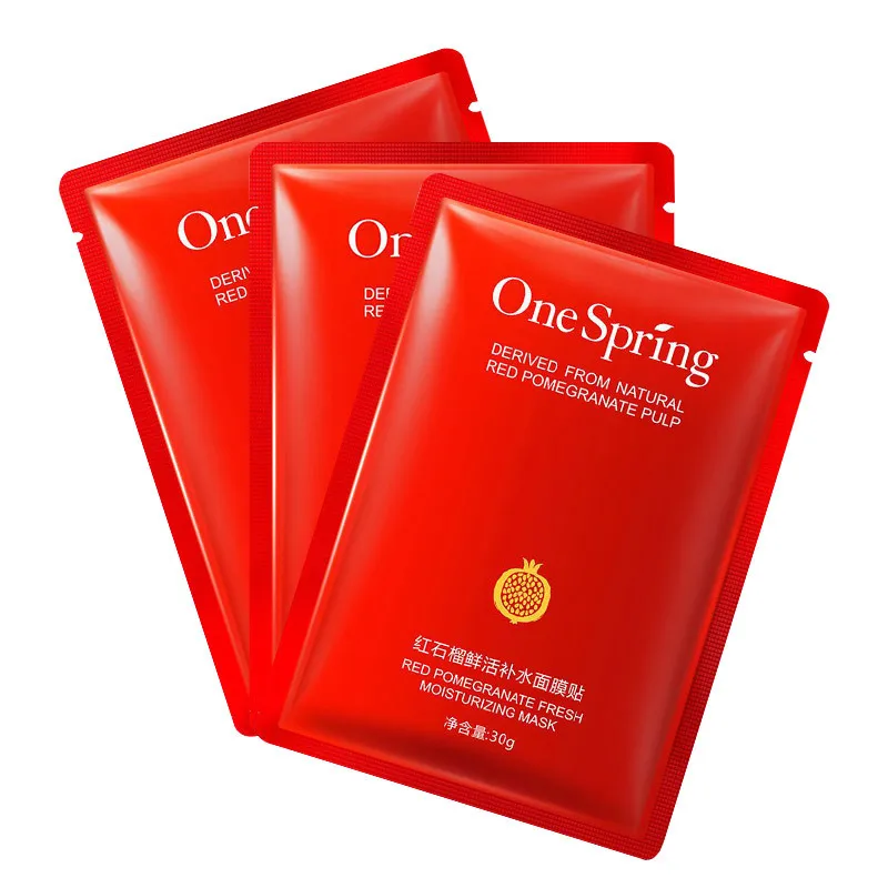 

3PCS OneSpring Red Pomegranate Essence Facial Mask Skin Care Sheet Face Mask Oil Control Shrink Pores Moisturizing Whitening Kit