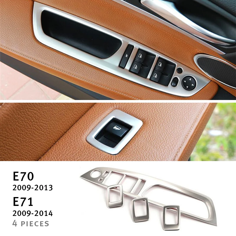 Car Door Armrest panel decoration decals 4pcs For BMW X5 e70 X6 e71 2008-14 Stainless steel Window Glass Lifting Buttons Trim | Автомобили