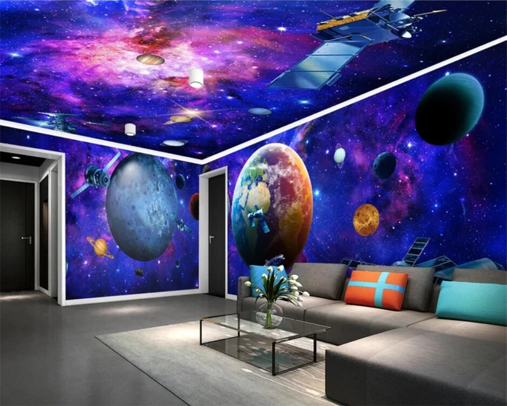 Beibehang Grote muurschildering behang 3D gepersonaliseerde foto mode universe Galaxy Aarde 3D thema ruimte full house muur|Behang| - AliExpress