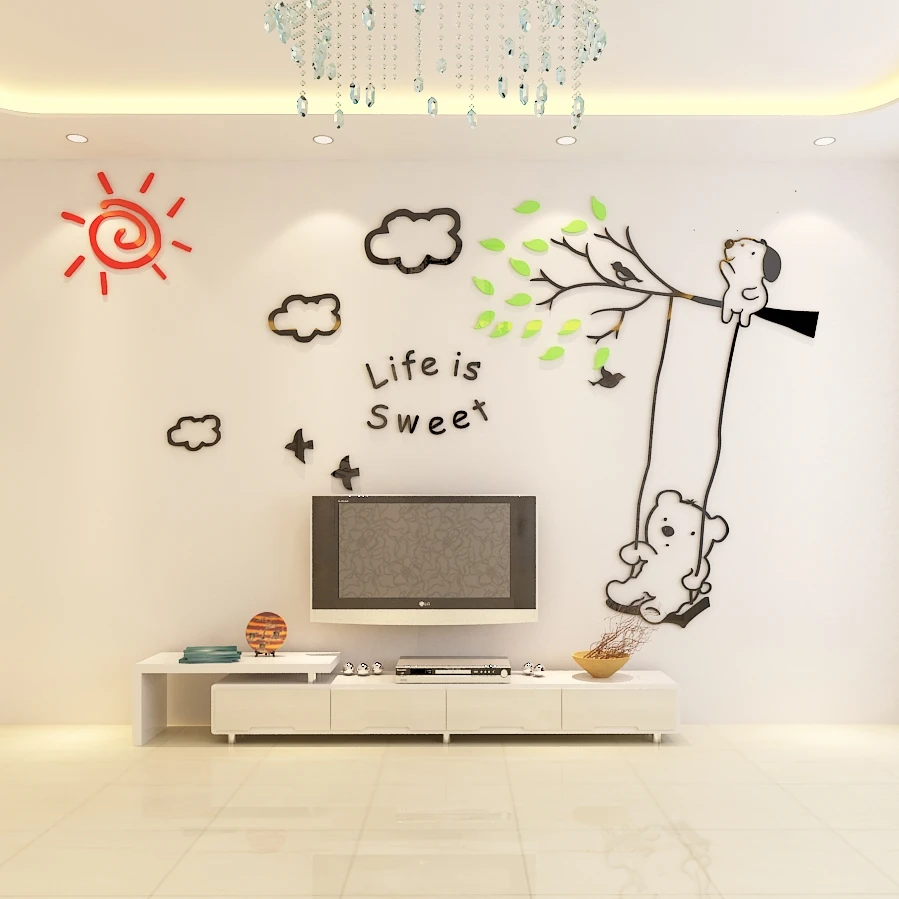 

3D Acrylic Sticker For Kids Room Cute Cartoon Wall Sticker Girls Boys Room Wallpaper Bear Wall Stieckers Home Decoration Decals