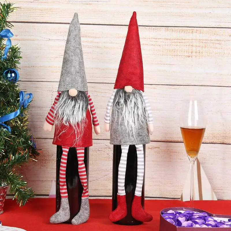

Handmade Christmas Gnome Decoration Holiday Gifts Swedish Figurines Sitting long-legged Christmas elf Bottle Decoretion Set