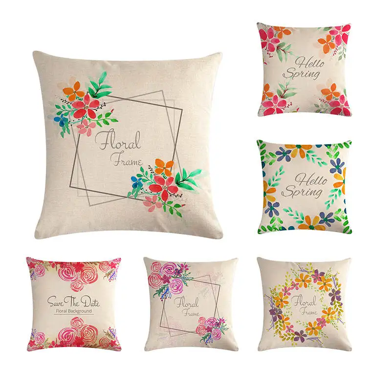 

Letter Hello Spring cushion cover home decorative Floral Flame Cotton Linen Pillow Case Sofa Cushion Cover Home Decor ZY770