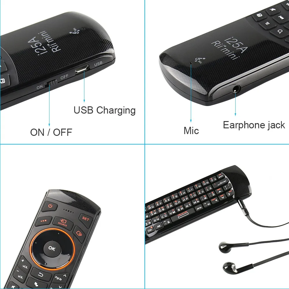 Rii i25A 2,4G мини клавиатура Air mouse пульт дистанционного управления с разъемом для наушников для Smart tv Android tv Box Fire tv