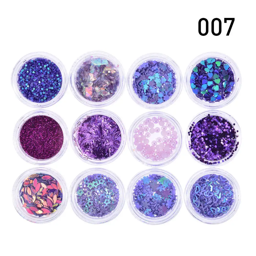 Fulljion 12 Mixed Flake Chunky Body Glitter Nail Face Eye Shadow Sequins Festival Decorations Adhesive Temporary Tattoos Sticker - Цвет: 007