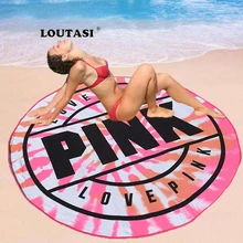 Loutsi круглое пляжное полотенце с розовыми буквами, банное полотенце из микрофибры для плавания, коврик для йоги, декоративное покрывало для пикника на открытом воздухе
