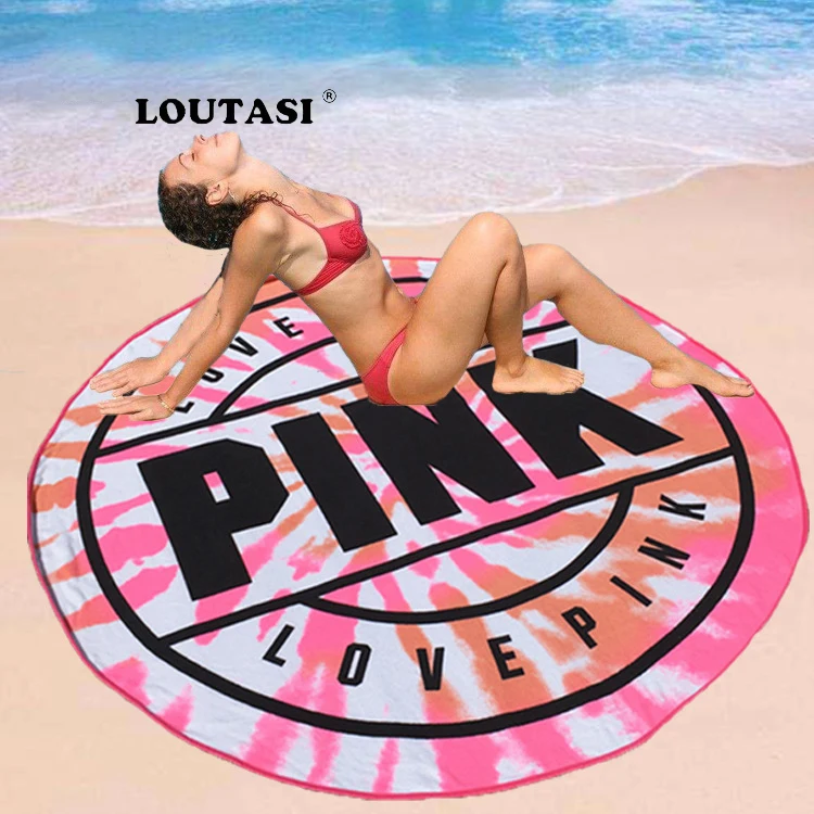

LOUTASI Round Beach Towel Love Pink Letters Microfiber Bath Towel for Swimming Yoga Mat Outdoor Picnic Wall Tapestry Blanket