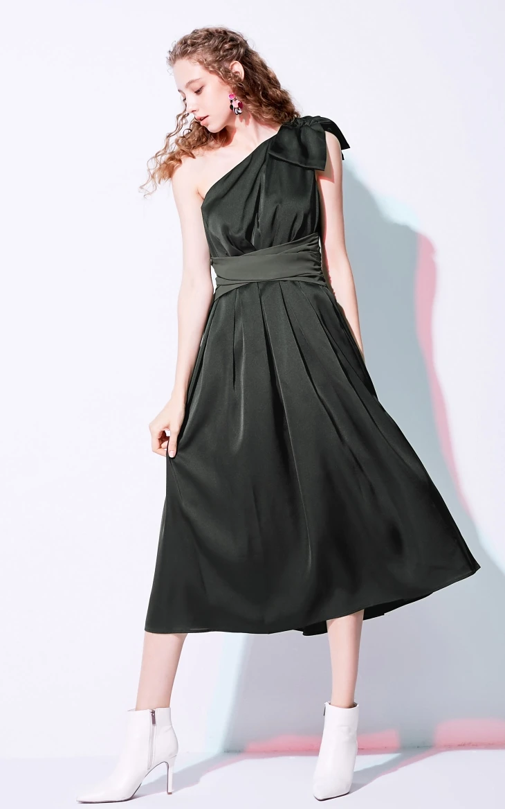 Vero Moda новые женские диагональные плечи бант Сращивание плиссированные Высокая Талия Вечерние платья | 31847A502