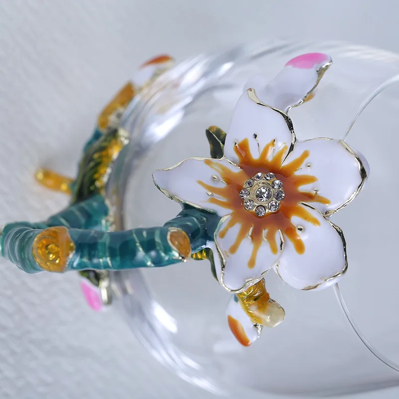 22 HIBOUR Unique Chrysanthemum Enamel Flower with Handgrip  Original Coffee Mugs Top Quality Glass Cups with Gift Box 400ml
