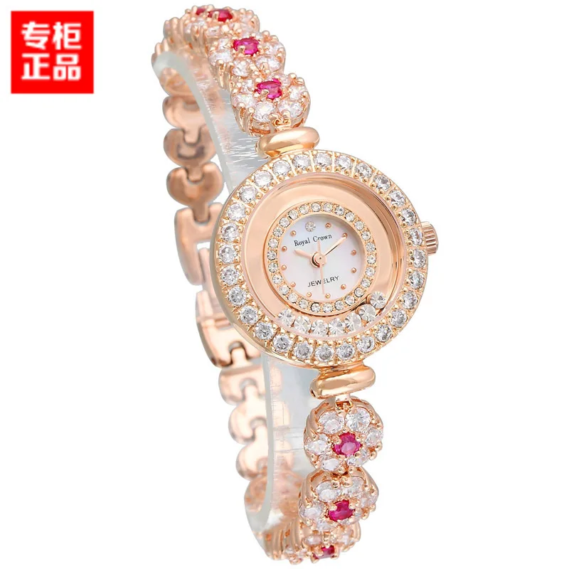 Beste Luxe Sieraden Dame vrouwen Horloge Fijne Mode Uur Crystal Armband Rhinestone Vergulde Meisje Gift Royal Crown Doos
