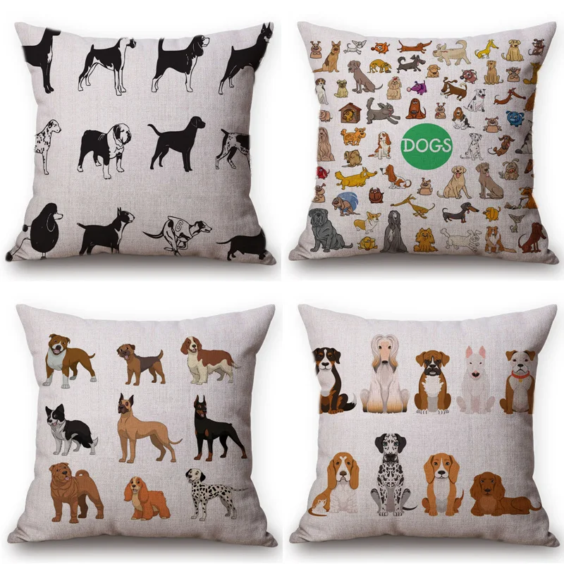 Lovely Pet Dog Puppy Prints Dachshund Bulldog Pug Dogs Cushion Cover