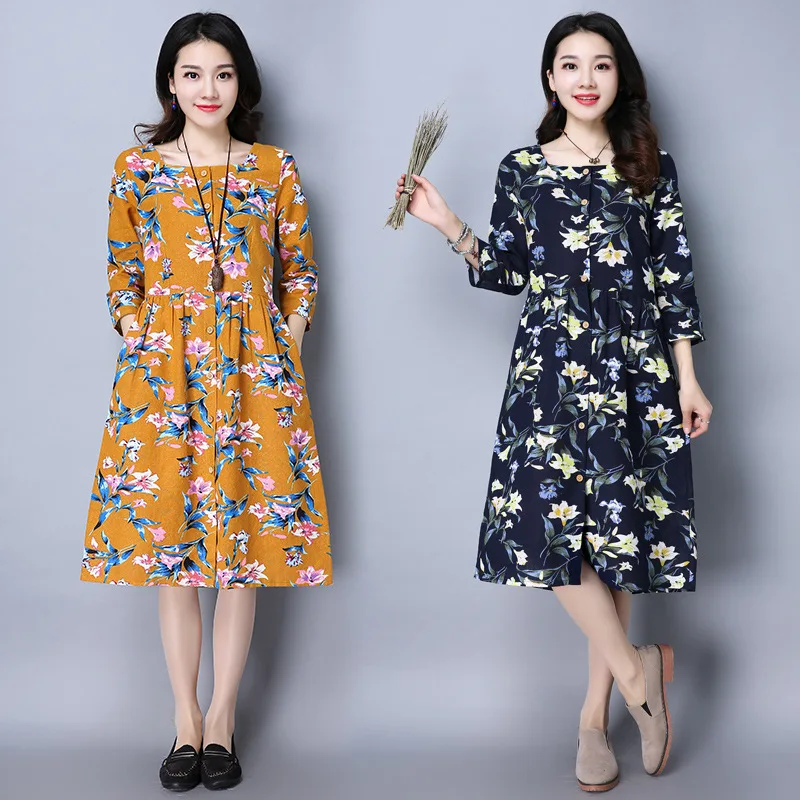 Женская Весна Dress Three Квартал Рукава Площади Шеи Черный Желтый Sweet Женщины