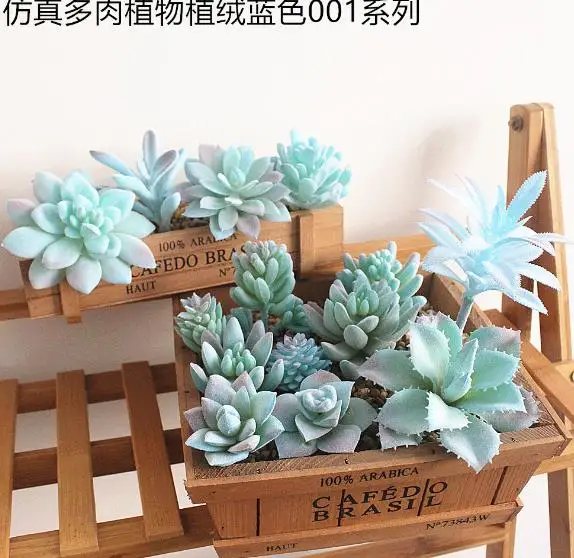 15 pcs Various Artificial Succulent Plants Lotus Landscape Decorative Flower Mini Green Fake Succulents Plant Garden Decor - Цвет: blue 001