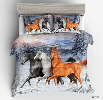 

Luxury Europe HD 3D Horse Print bedding sets Designer 3pcs Polyester Duvet cover twin full queen King double Size Pillowcases