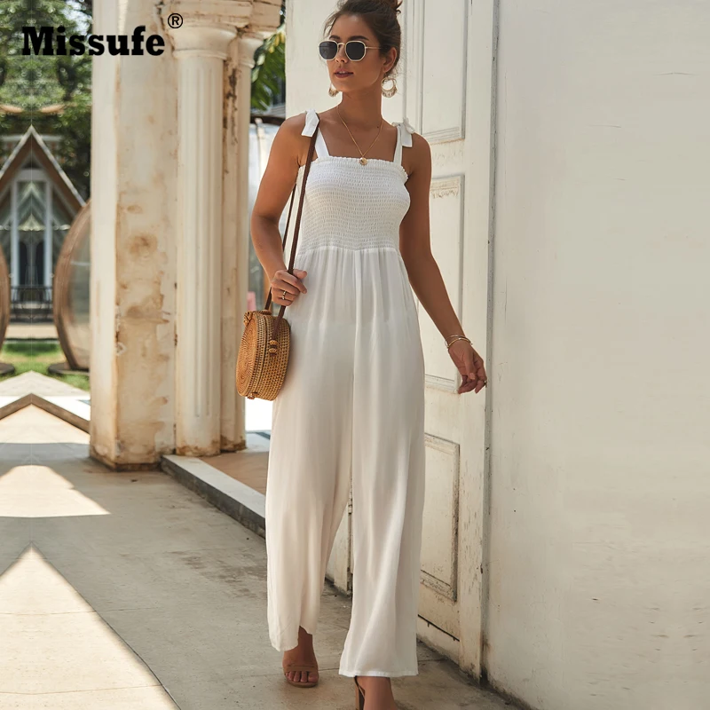 Missufe ثوب الشيفون حللا الإناث وزرة مثير داخلية النساء السباغيتي حزام واسعة الساق الصيف بذلة 2019 السروال القصير