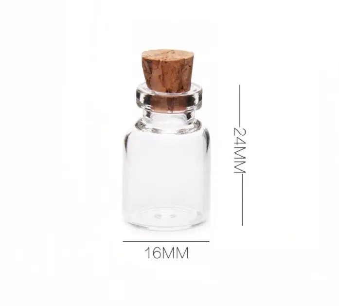 

100pcs/lot 16*24mm1.5ml Clear Mini Small Message Wishing Glass Bottle Cork Empty Small Tiny Transparent Vials Bottle Containers