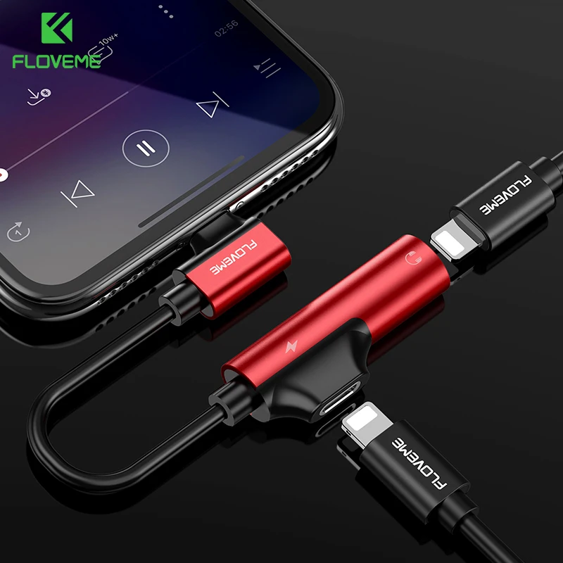 

FLOVEME 2 in 1 Charging Audio Adapter for iPhone X 7 8 plus Earphone Charger Cable Splitter Adapters for Lighting IOS Converter