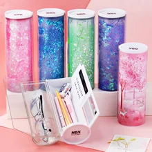 Quicksand Translucent Creative Multifunction Cylindrical Pencil Box Case 2019 school Stationery Pen Holder Pink Blue calculator creative jeans pattern boots shaped pen holder blue