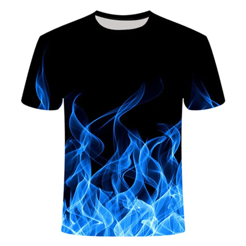 Blue Flaming tshirt Men/Women t shirt 3d t-shirt Casual Tops Anime Streawear Short Sleeve Tshirt Asian Plus-Size men's clothing