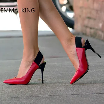 

New Summer Fashion Women Single Shoes Elastic Band Pointed Toe Slingbacks Stiletto High Heels Pumps Sexy Ladies Dress Shoes