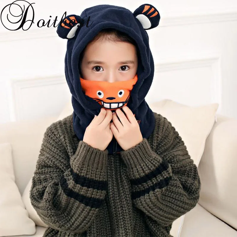 

2017 Plus velvet boys Beanies 100%cotton solid Winter hat Baby Child Windproof Thick kids girls Earflap Caps Age for 4-10 years